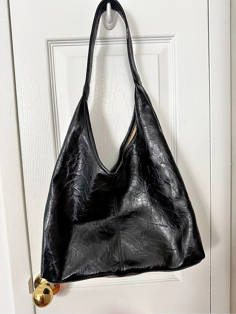 Black Leather-Look Shoulder Bag